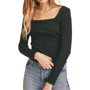 Lush | Scalloped Square Neck Sweater Top